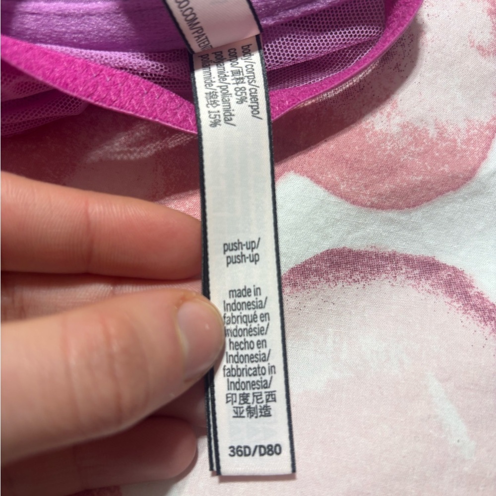 Victoria Secret Lace Floral Push Up Sexy Front Closure Pink Purple Bra Size 36D - Picture 9 of 10